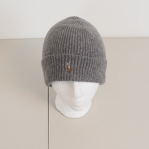 Men's Polo Ralph Lauren Polo Gray Beanie 80% Extrafine Merino Wool, 20% Nylon - Picture 7 of 8